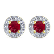 10K YELLOW GOLD ROUND SHAPED RED RUBY EARRING