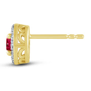 10K YELLOW GOLD ROUND SHAPED RED RUBY EARRING