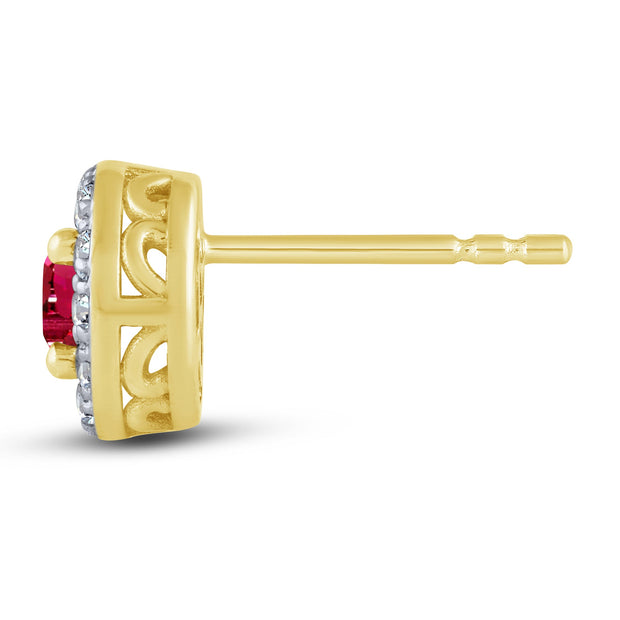 10K YELLOW GOLD ROUND SHAPED RED RUBY EARRING