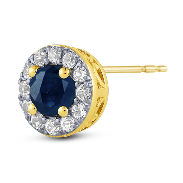 10K Yellow Gold ROUND SHAPED BLUE SAPPHIRE EARRING