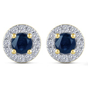 10K Yellow Gold ROUND SHAPED BLUE SAPPHIRE EARRING