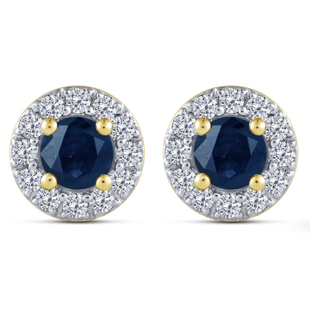 10K Yellow Gold ROUND SHAPED BLUE SAPPHIRE EARRING