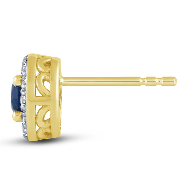 10K Yellow Gold ROUND SHAPED BLUE SAPPHIRE EARRING
