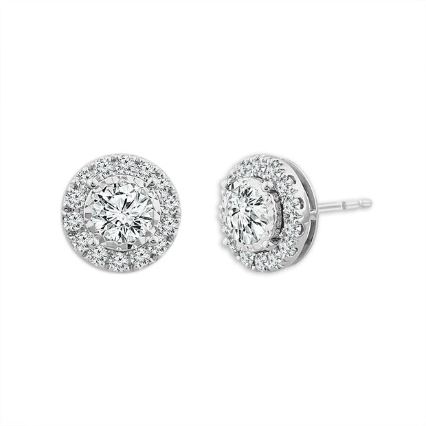 14K White Gold LAB-GROWN 1.25 Ctw Round Diamond Earrings