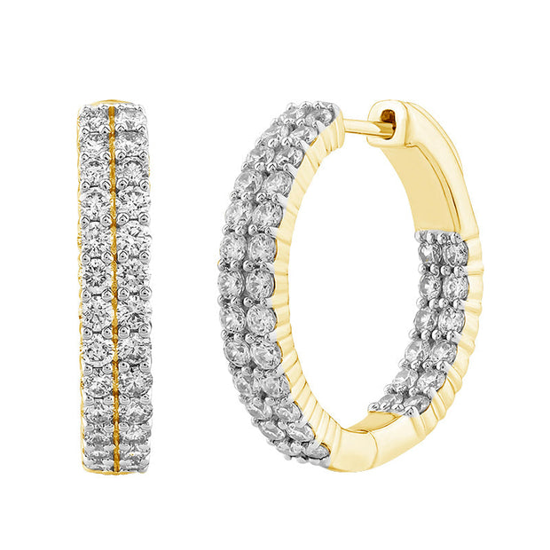 14K Yellow Gold 2.00 CTW Double Row Diamond Hoop EARRINGS