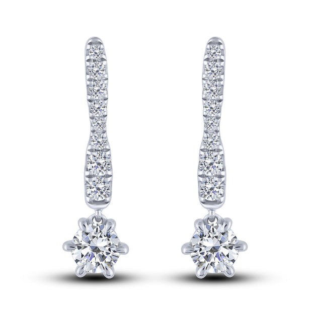 14K White Gold 1.00 ctw Diamond Drop Earrings