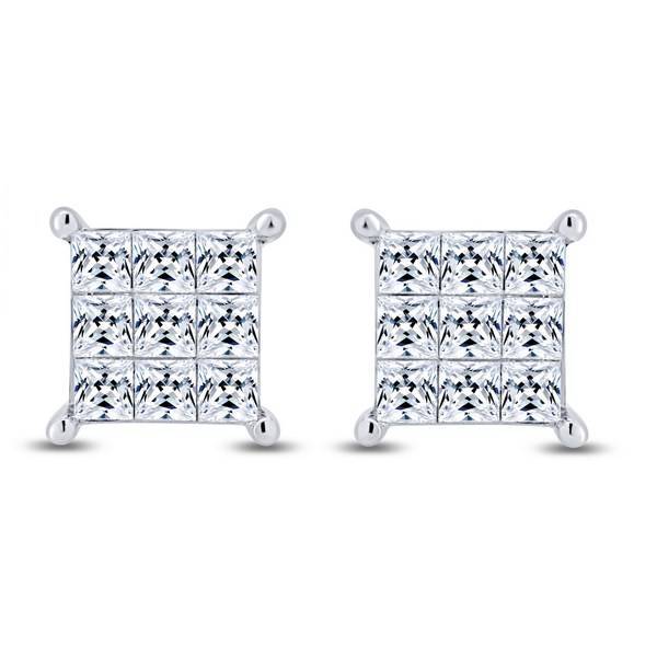 14k white gold 1.00 ctw Diamond Quad Stud Earrings