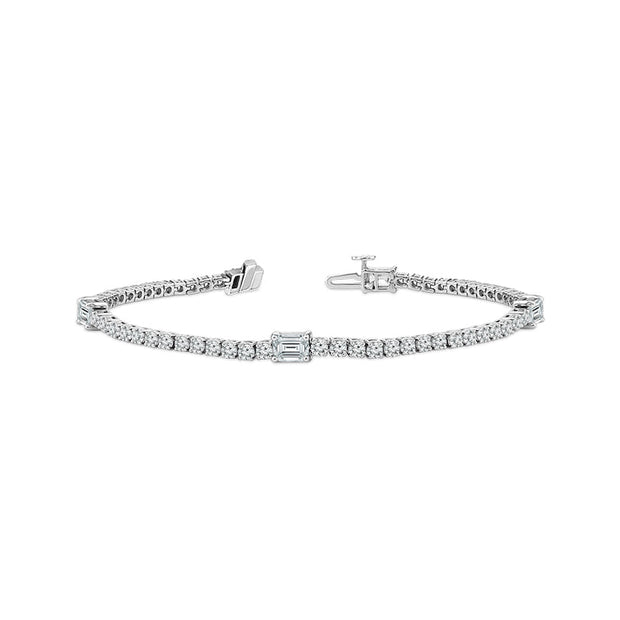 14K White Gold 5.00 Ctw Lab-Grown Diamond Emerald Tennis Brac