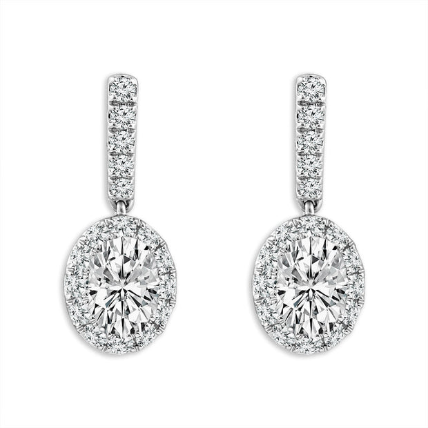 14K White Gold  Lab-Grown 1.5 Ctw Oval Diamond Dangle Earrings