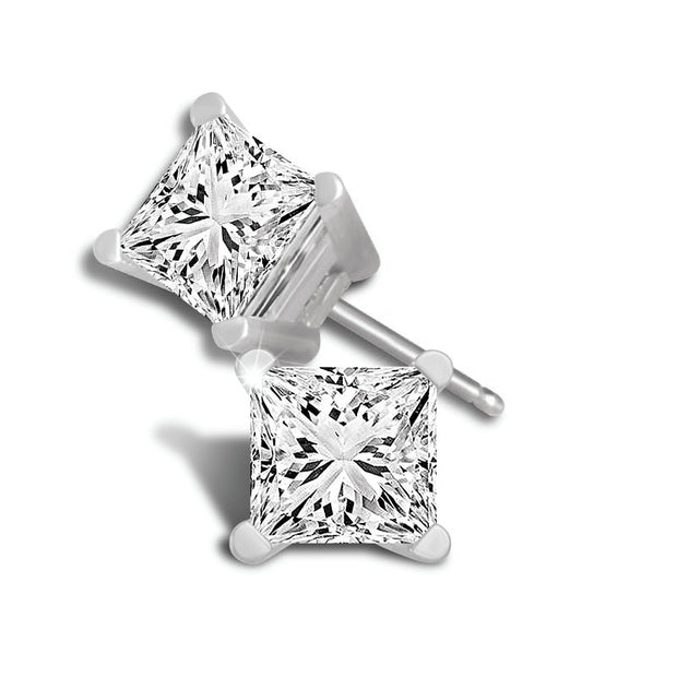 14K White Gold 1.00 Ctw Lab-Grown Diamond Princess Stud Earrings