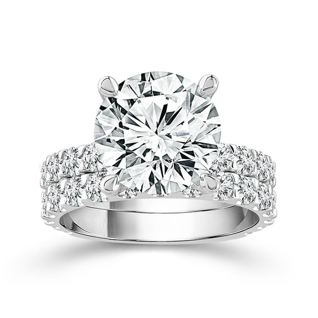 14K White Gold LAB-GROWN 5 CTW 3 CTR ROUND Diamond BRIDAL Ring