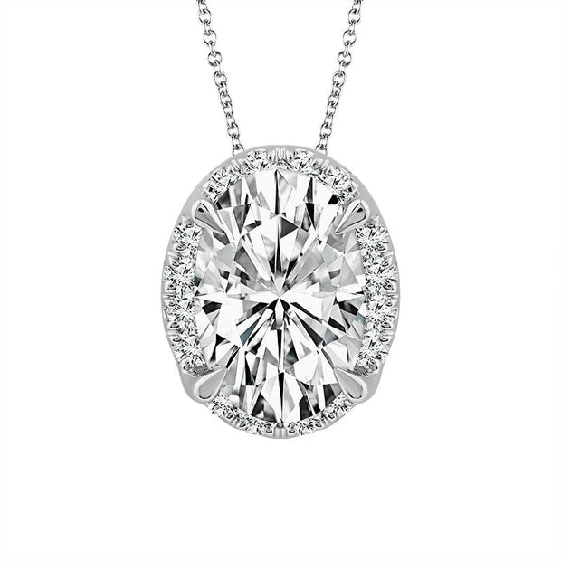 14K White Gold 1.10 Ctw Lab-Grown Diamond Oval Pendant