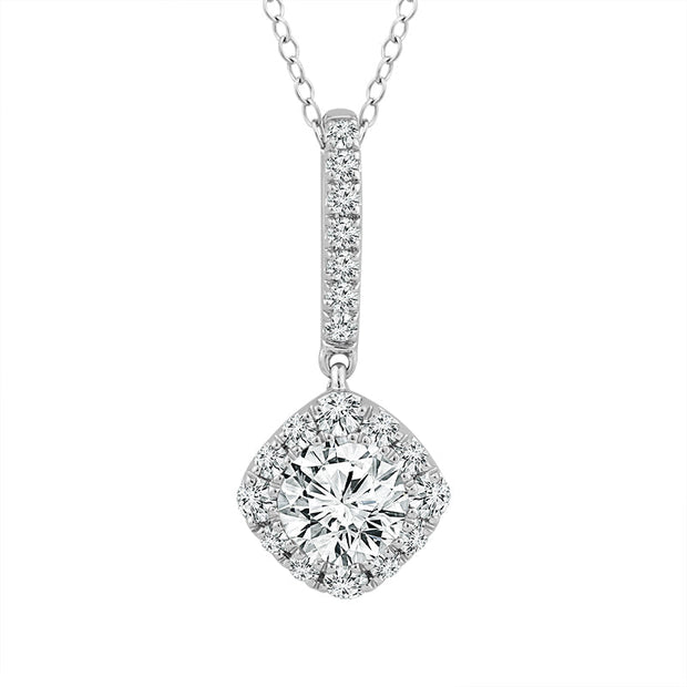 14K White Gold Lab-Grown 1 Ctw Round Diamond Pendant