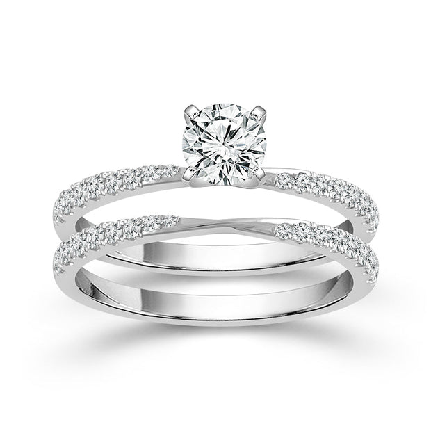 14K White Gold 1.33 Ctw Round Lab-Grown Diamond Bridal Set Ring
