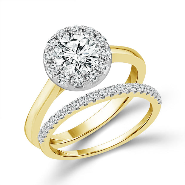 14K Yellow Gold 1.50 Ctw Lab-Grown Diamond Round Bridal Set Ring