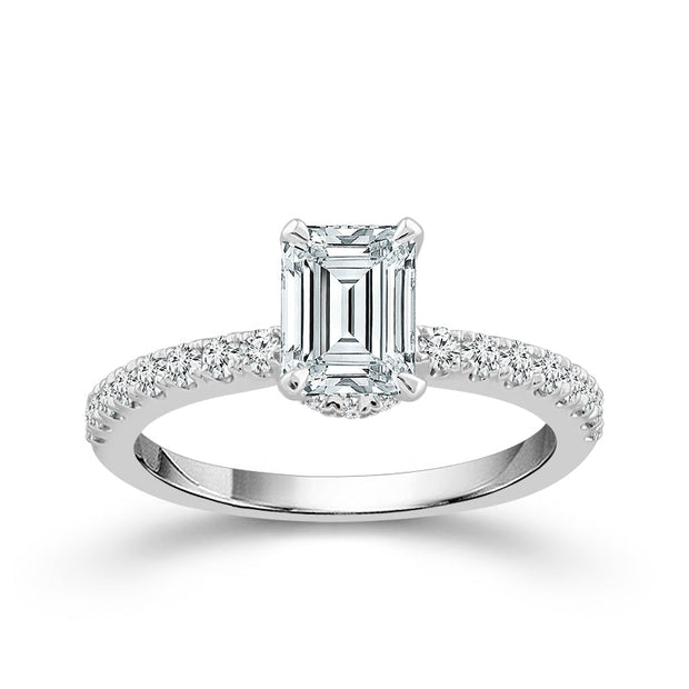 14K White Gold 1.875 Ctw Lab-Grown Diamond Emerald Engagement Ring