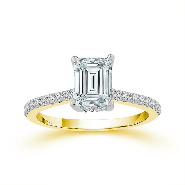 14K Yellow Gold 1.33 Ctw  Emerald Lab-Grown Diamond Engagement Ring