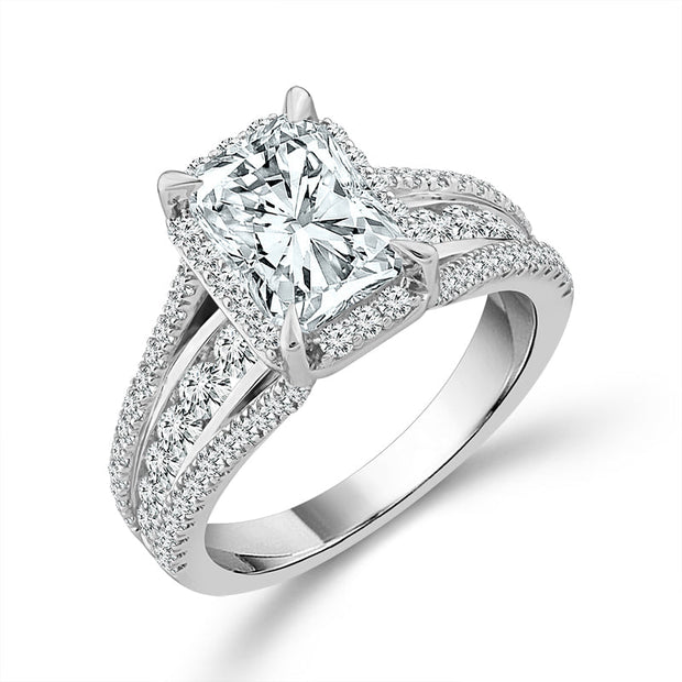 14K White Gold Lab-Grown  2.50 Ctw Radiant Diamond Engagement Ring