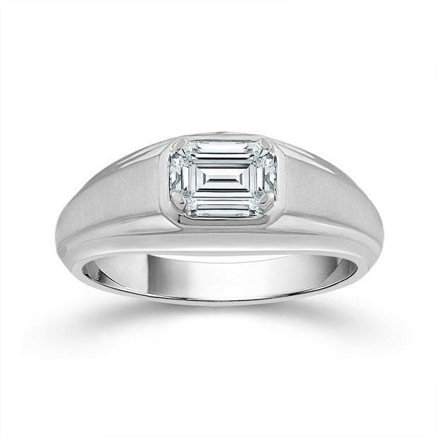 14K White Gold LAB-GROWN 1 Ctw Emerald Diamond Men's Ring