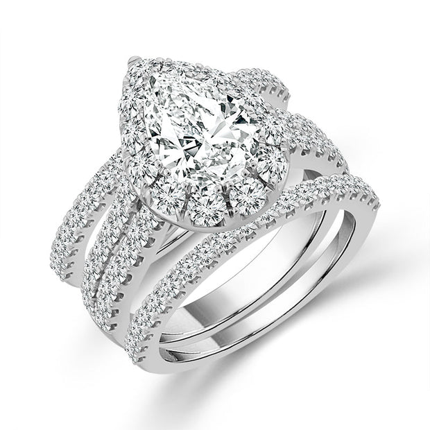 14K White Gold 4.00 Ctw Lab-Grown Diamond Pear Bridal Set