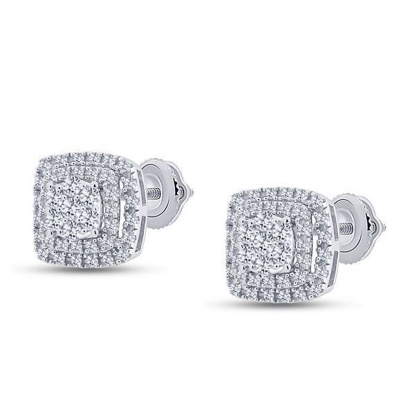 14K White Gold 0.49 ctw Diamond Pave Cushion Stud Earrings