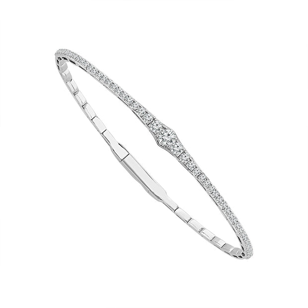 14K WHITE Gold 1 CTW TITANIUM WIRE Round Diamond Bangle