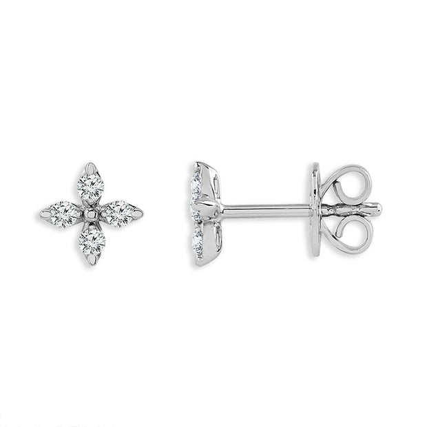 14K White Gold 0.20 Ctw Diamond Flower Earrings