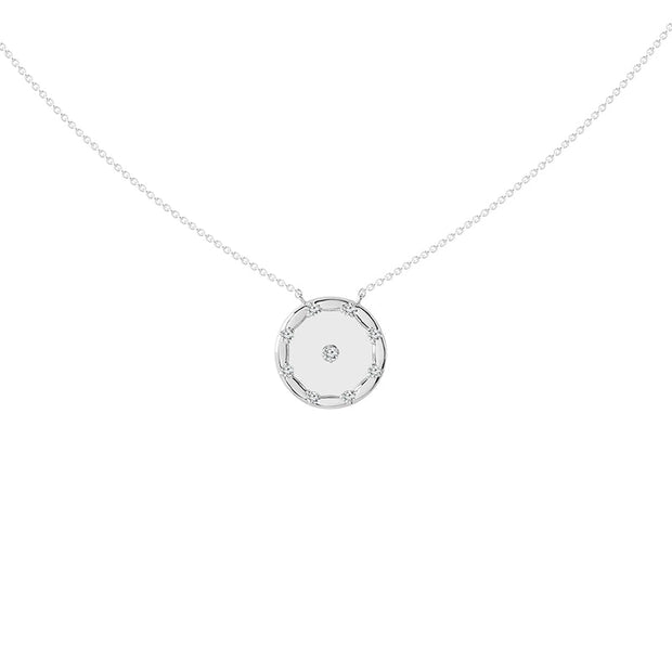 14K White Gold 0.13 Ctw Diamond Glass Round Necklace