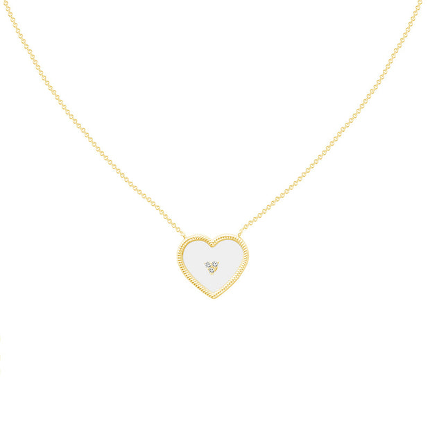 14K Yellow Gold 0.02 Ctw Diamond Glass Heart Necklace