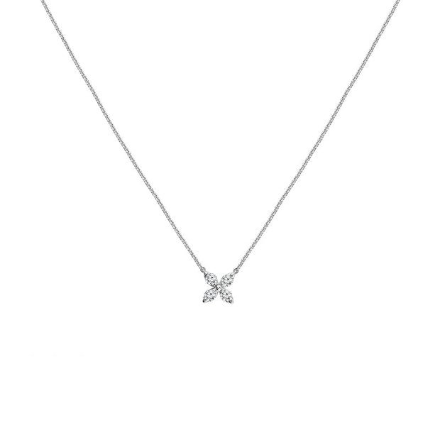 14K White Gold 0.17 Ctw Diamond Flower Necklace