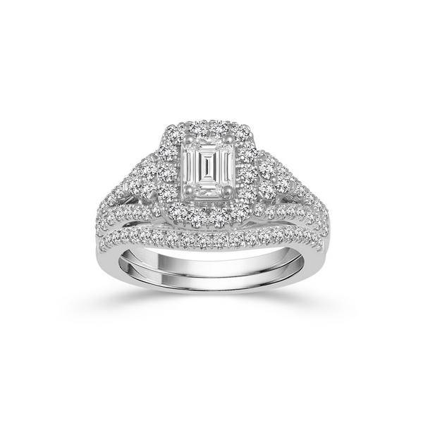 14K White Gold 1.63 CTW Diamond Emarald Engagement Ring