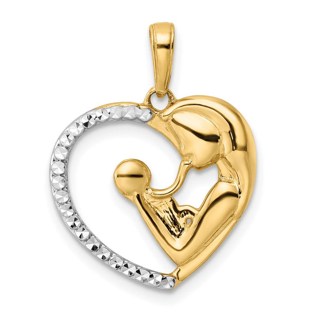 14k Two Tone Gold Mother and Baby Heart Pendant