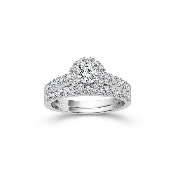14k White Gold 1.25 ctw Diamond Round Bridal Set