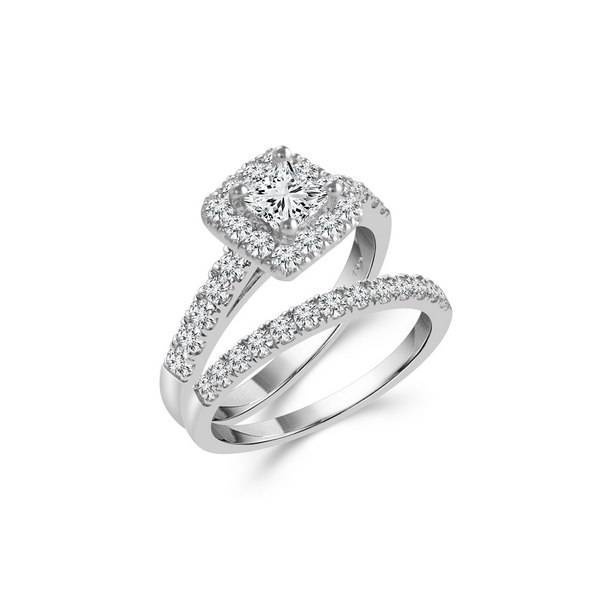 14K White Gold 1.25 ctw Princess Cut Diamond Bridal Set