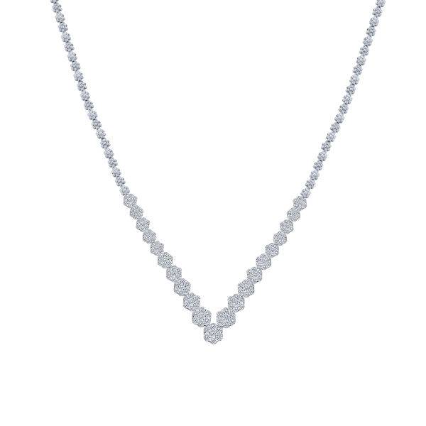 14k white gold 2.60 ctw Graduated Diamond Halo Necklace