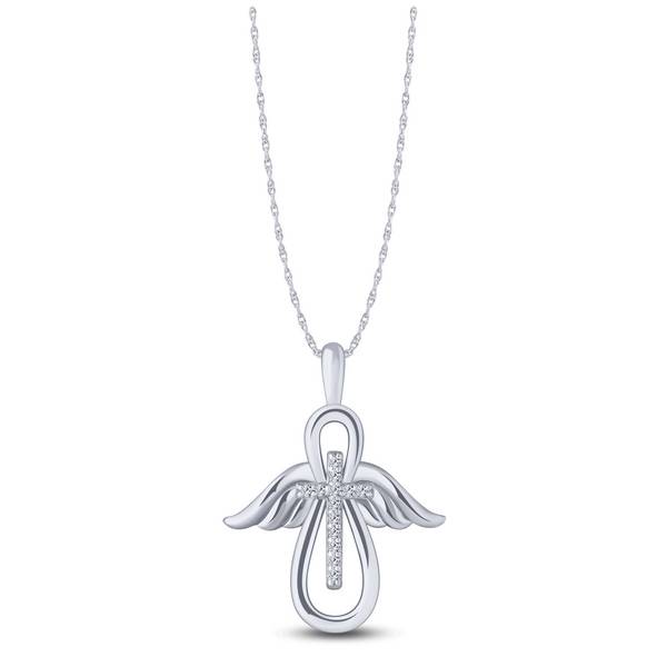10K WHITE GOLD 0.10 CTW Diamond Cross INFINITY Pendant
