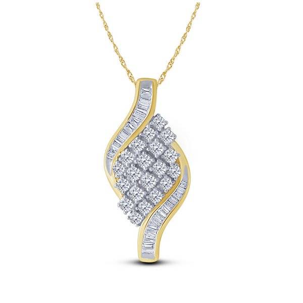 10K Yellow Gold 0.75 CTW Baguette Round Diamond Pendant