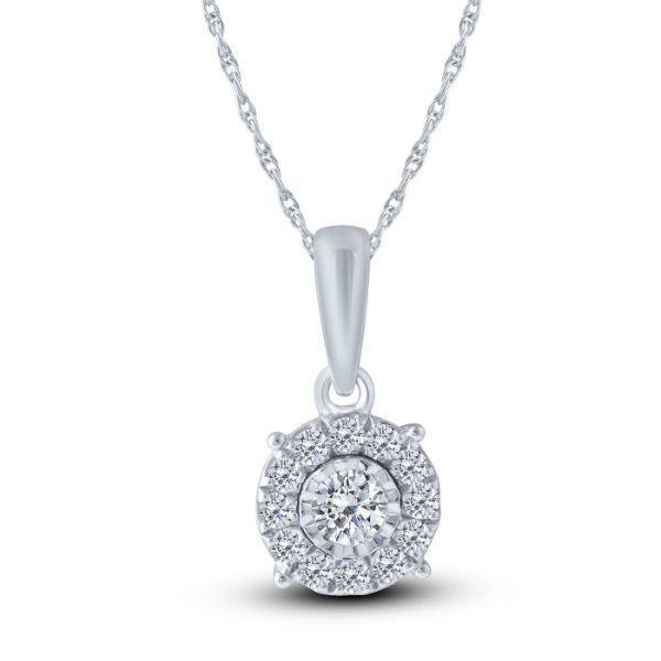 14K WHITE GOLD 0.20 CTW Diamond HALO CIRCLE Pendant
