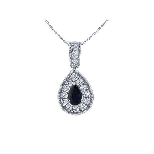 10K WHITE GOLD 0.32 CTW Diamond Blue Sapphire Pendant