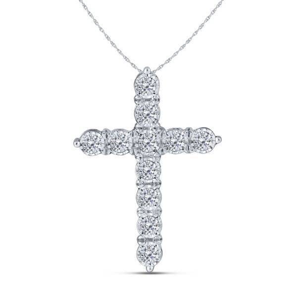 10K WHITE GOLD 0.5 CtW DIAMOND Cross Pendant