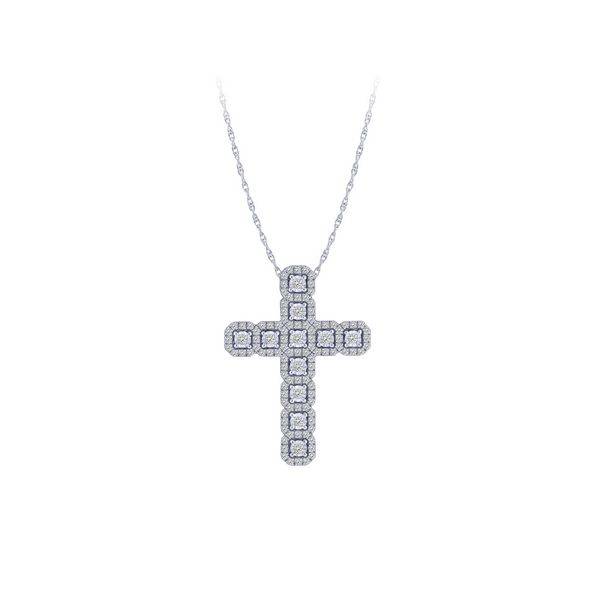 10K WHITE GOLD 0.39 CTW Diamond Cross Pendant