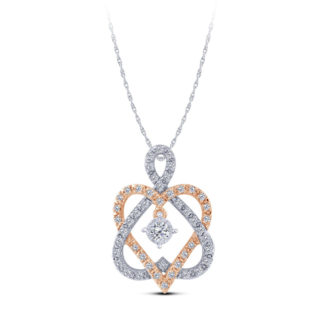 10K Two Tone 0.25 CTW Diamond heart Pendant