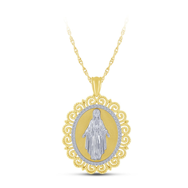 10K Two Tone 0.20 CTW Religious Pendant