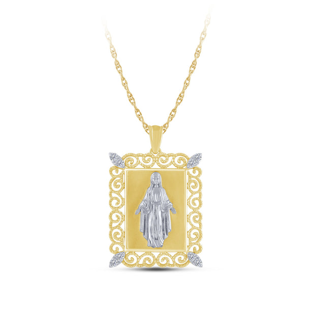 10K Two Tone Diamond 0.20 CtW Religious Pendant