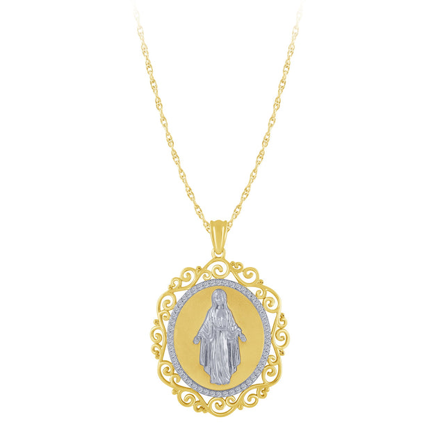 10K Two Tone 0.25 CtW Diamond Religious Pendant