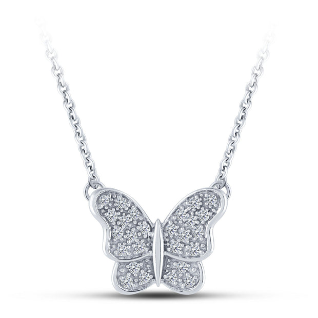 10K White Gold 0.125 Ctw Diamond Butterfly Necklace