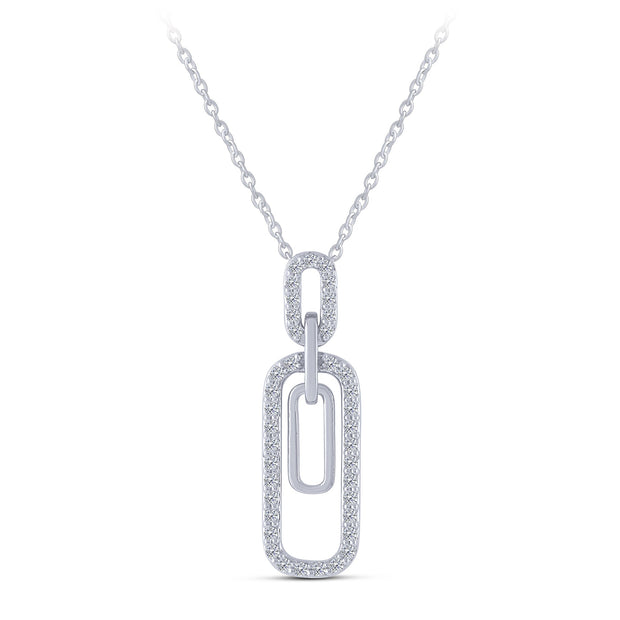 14K White Gold 0.25 CtW Diamond PAPER CLIP Pendant