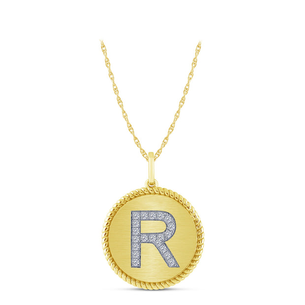 10K yellow gold Diamond INITIAL Letter R Pendant