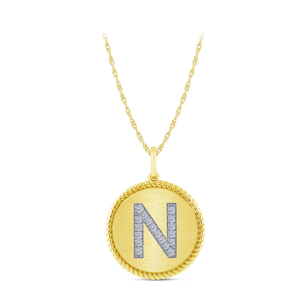 10K yellow gold Diamond INITIAL Letter N Pendant