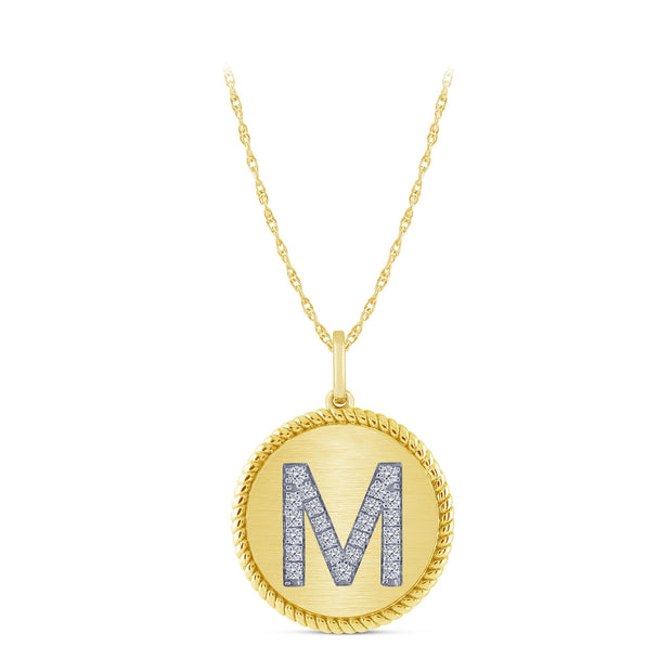 10K yellow gold Diamond INITIAL Letter M Pendant